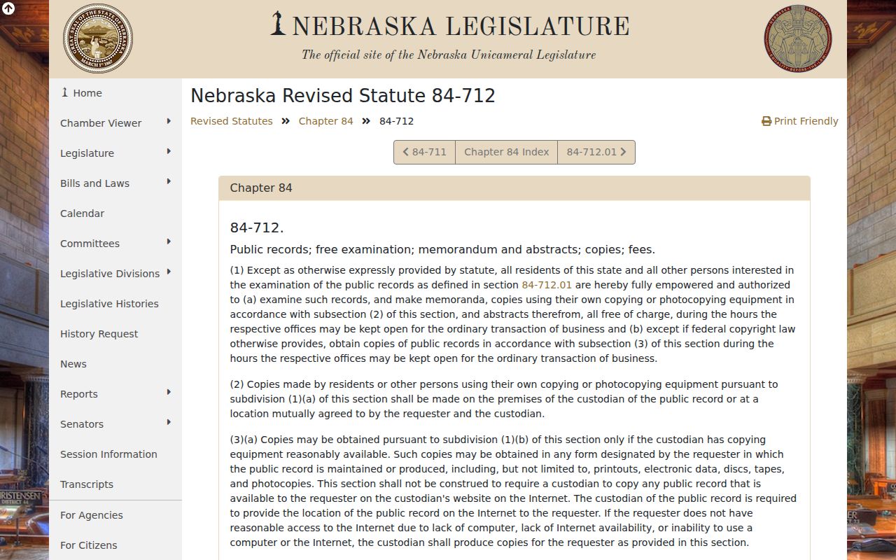 Nebraska public access law for Bertrand court docket records