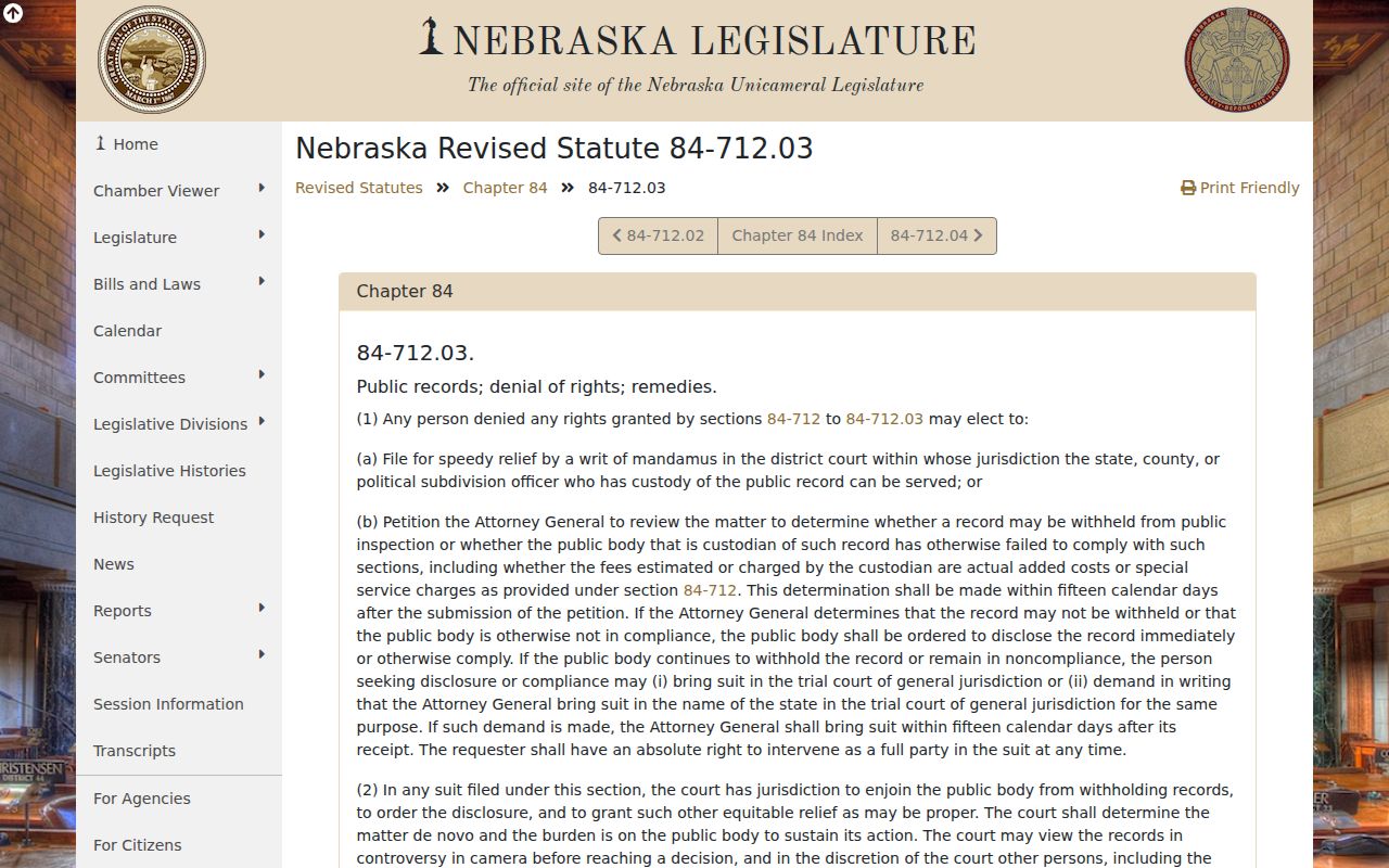 Nebraska record-access remedies relevant to Bertrand court records