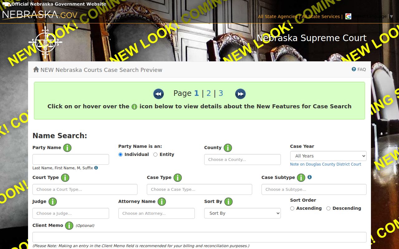 Phelps County case search JUSTICE name and court filter demonstration