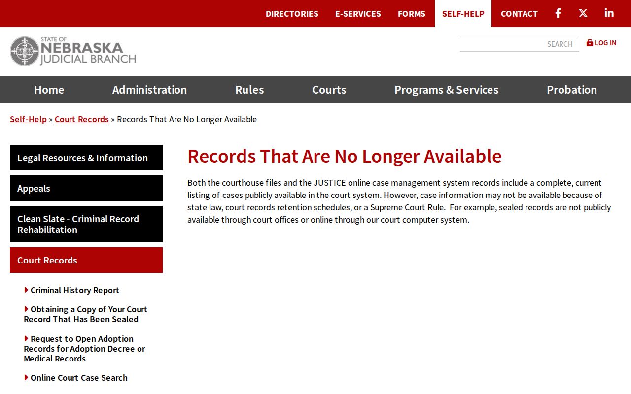 Phelps County court records retention and unavailable records explanation