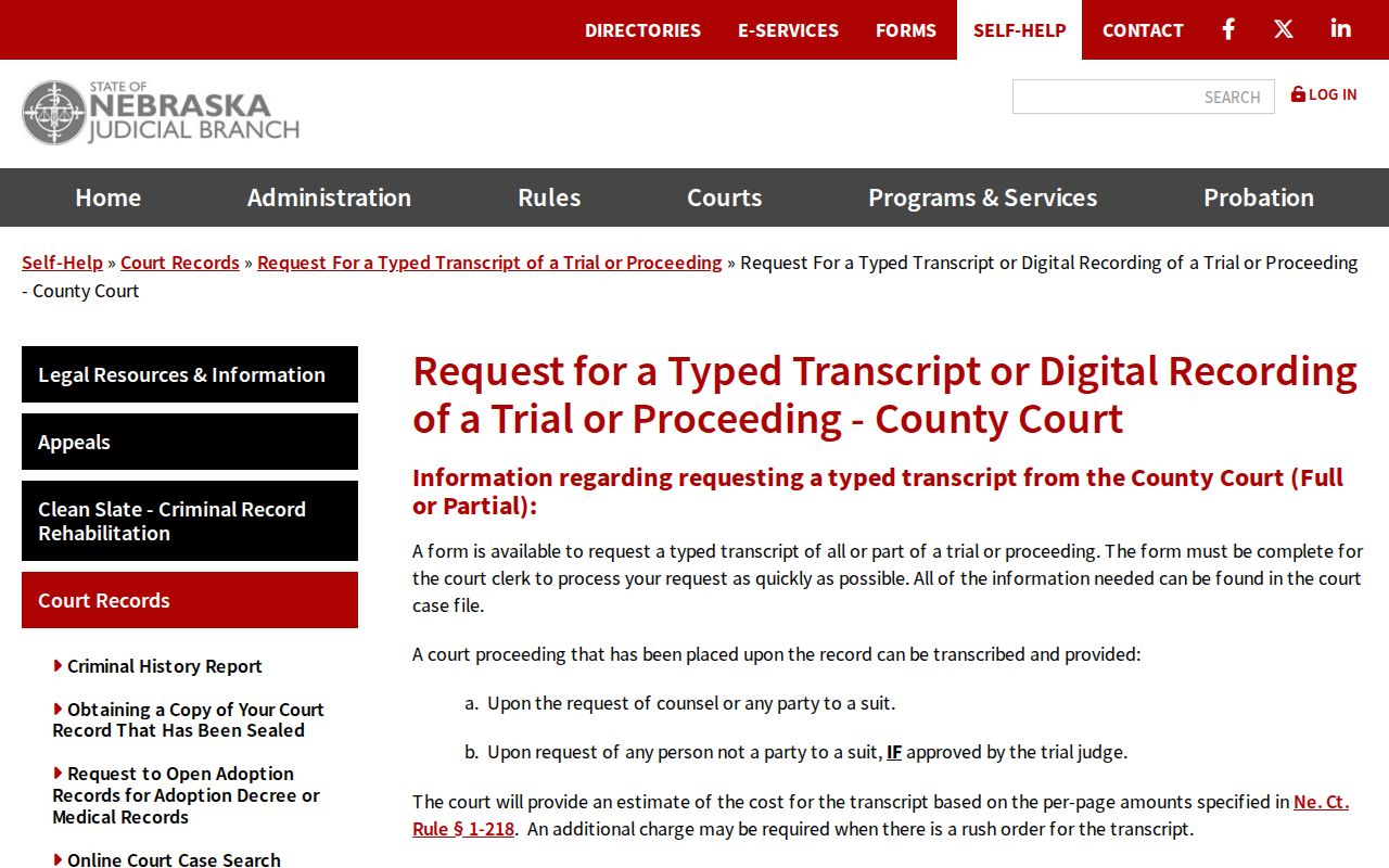 Phelps County court records County Court transcript and digital recording request information