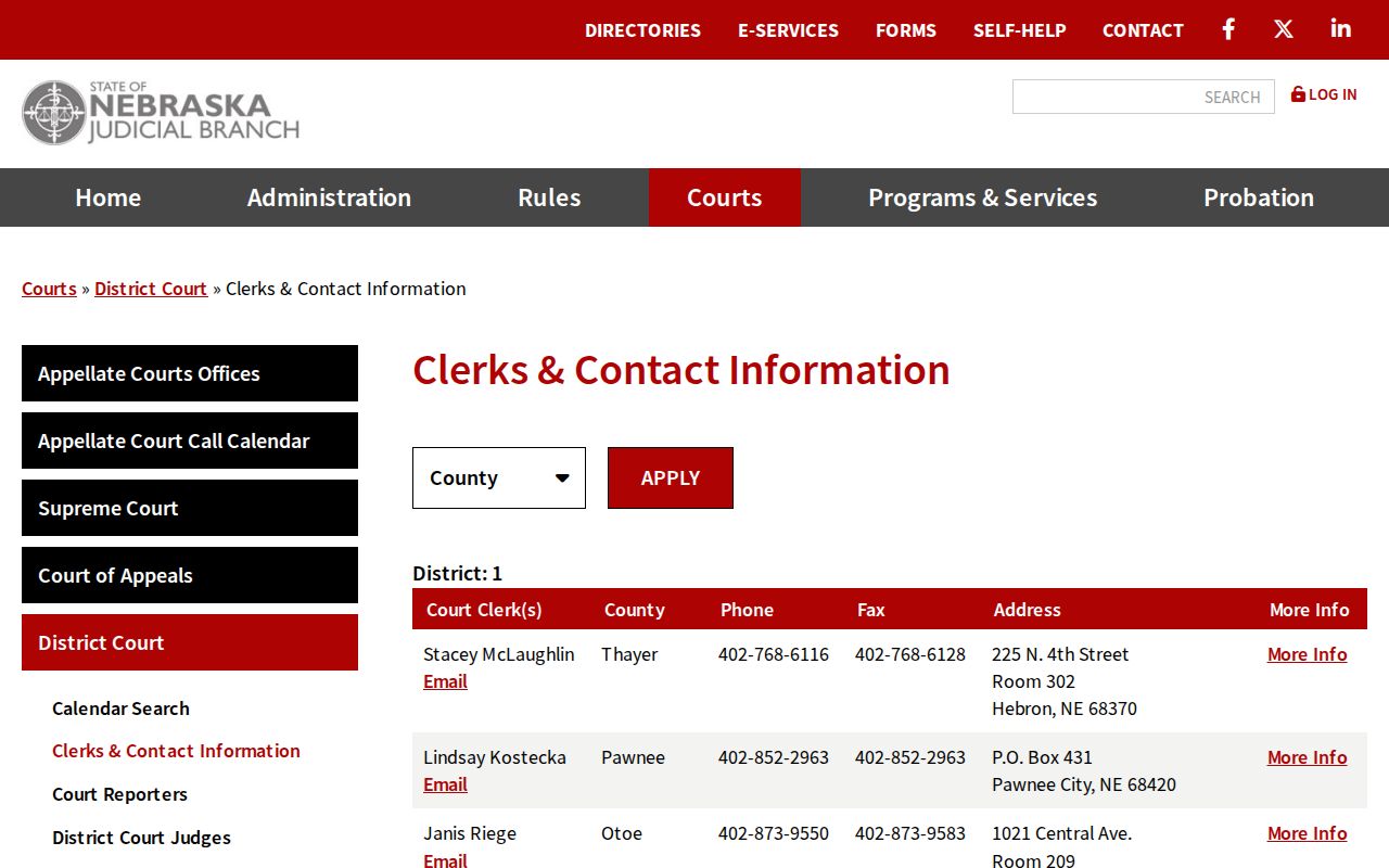 Phelps criminal docket District Court clerk directory