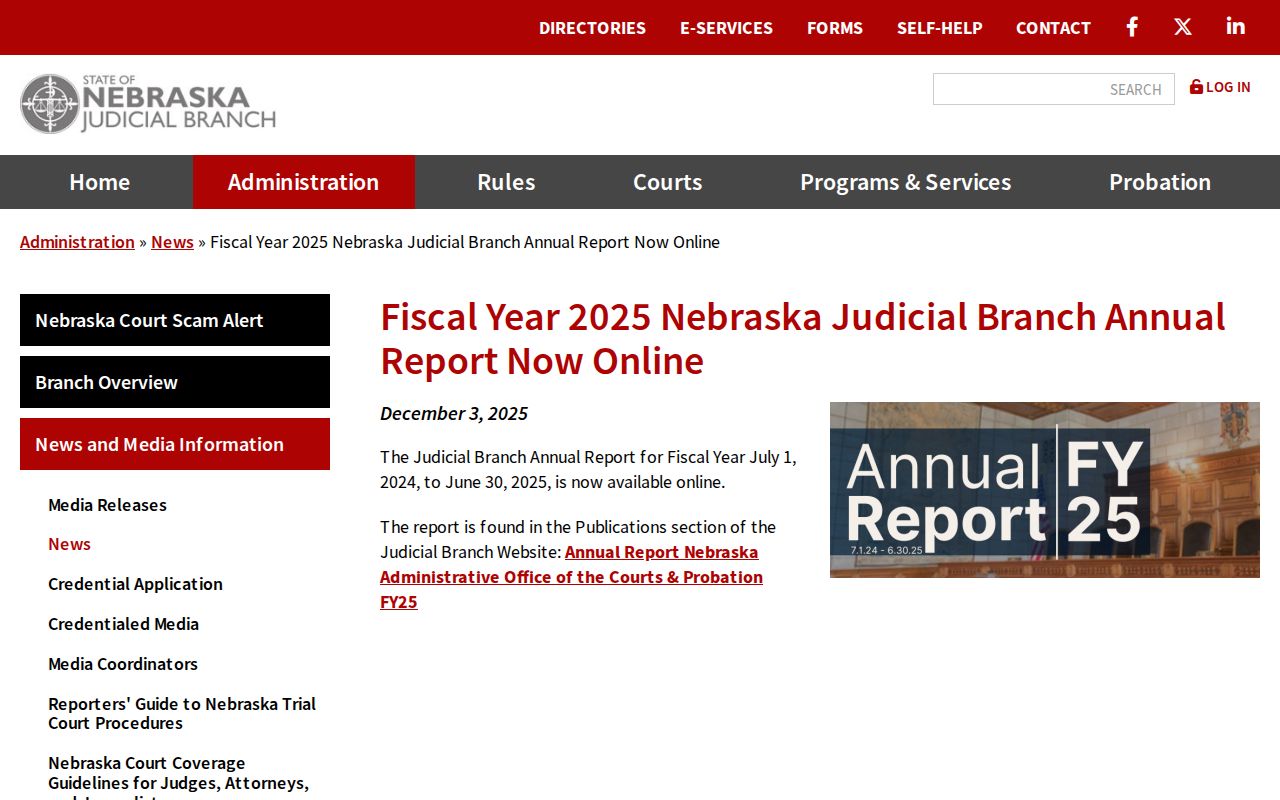 Nebraska Judicial Branch context for Funk court docket access