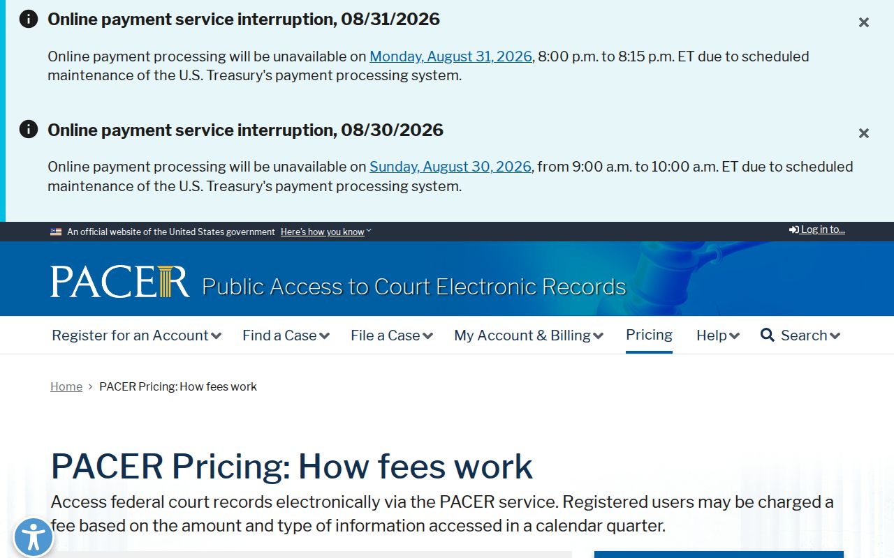 PACER federal docket access contrasted with Funk court records