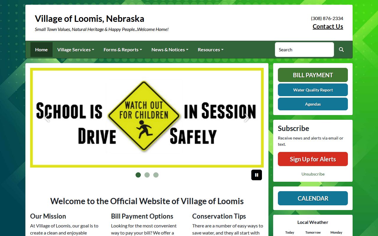 Loomis village website context separate from Phelps County court docket records