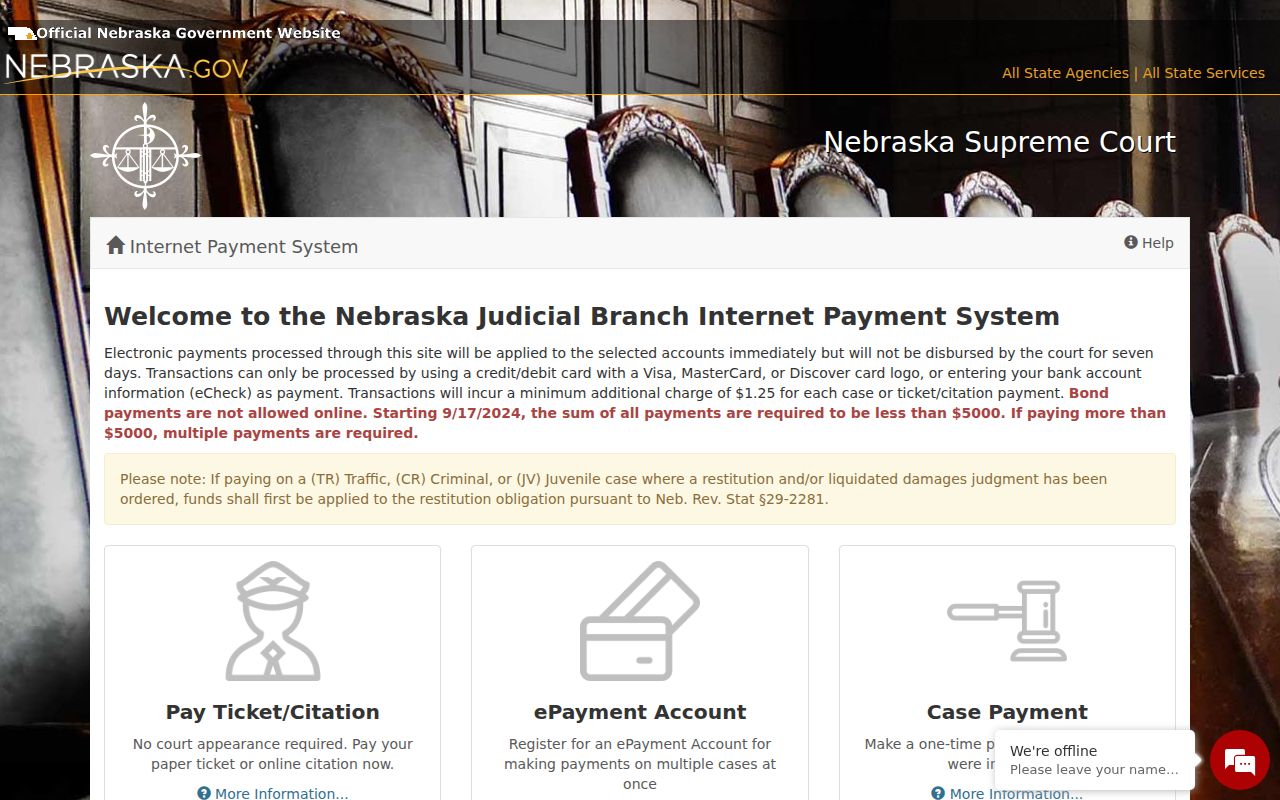 Phelps County traffic court records Nebraska judicial payment system