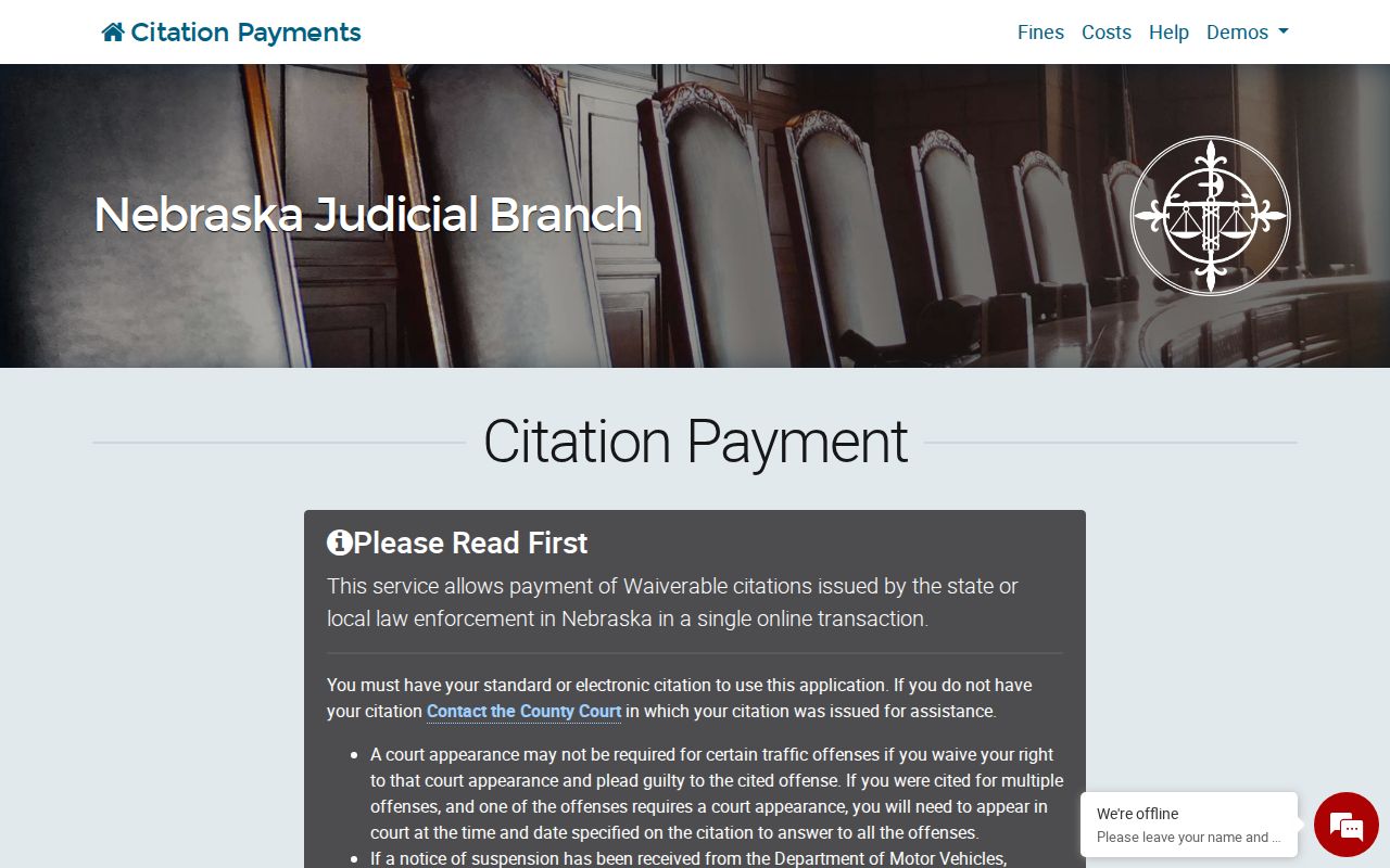 Phelps County traffic court records waiverable citation payment instructions