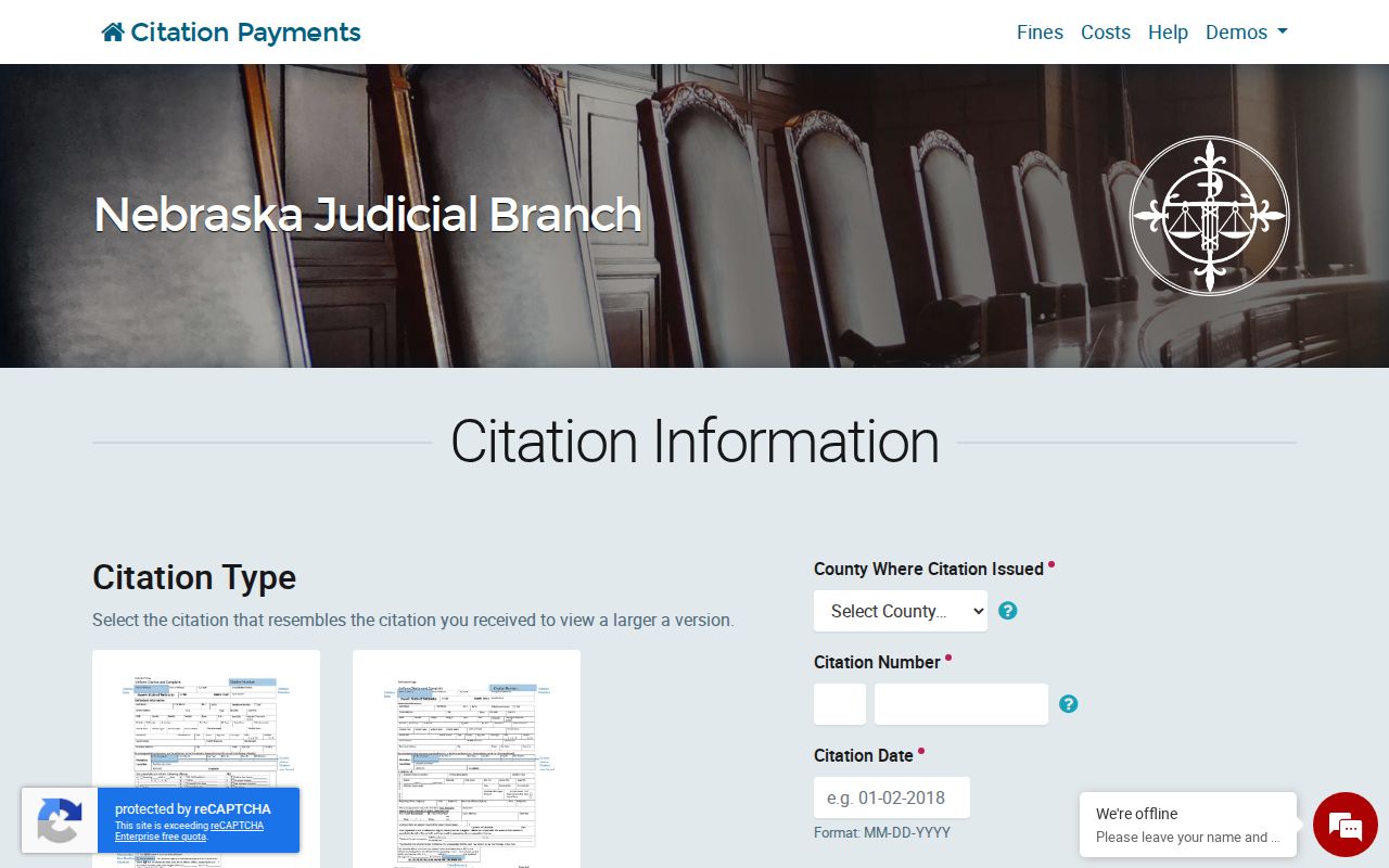 Phelps County traffic court records citation payment fields